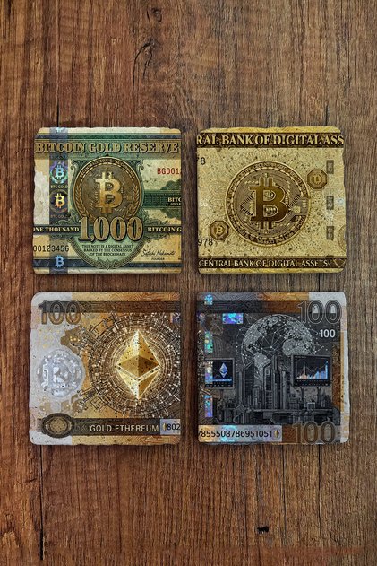 Natural Stone Coasters - Bitcoin - Etherium Themed Coasters 10X10Cm Ai Stone Coasters 592