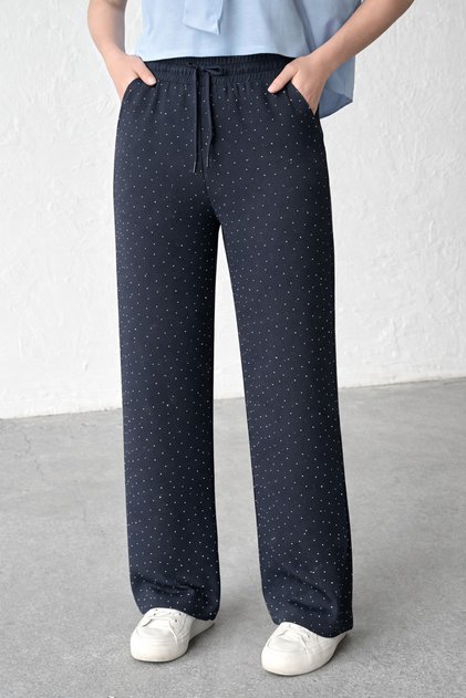 Ženske pantalone od stoniranog materijala sa visokim strukom i vezanim strukom