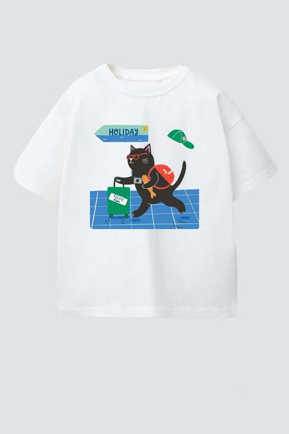 Unisex Kids' Cotton Cat Printed T-Shirt