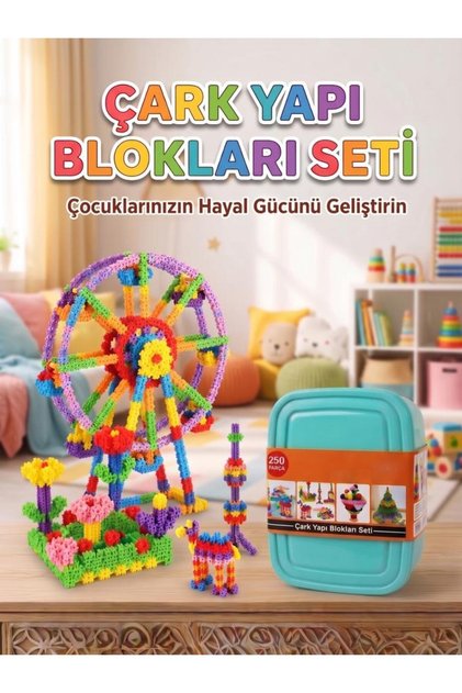 250 Pieces Colorful Educational Intelligence-Enhancing Building Toy Set with Wheel Storage Box