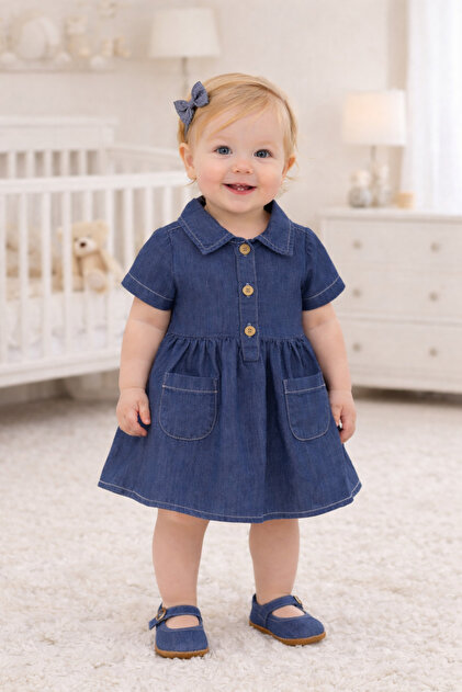 MBK GARDEN Baby Girl Denim Dress with Pockets and Buttons Summer Denim Baby  Dress 6/24 Months- Trendyol