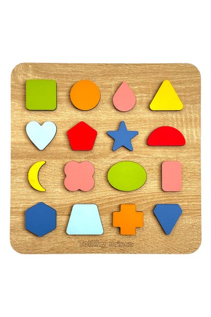 Ahşap Montessori Okul Öncesi 16 Parça Geometrik Şekiller Eğitici Bultak Puzzle Seti