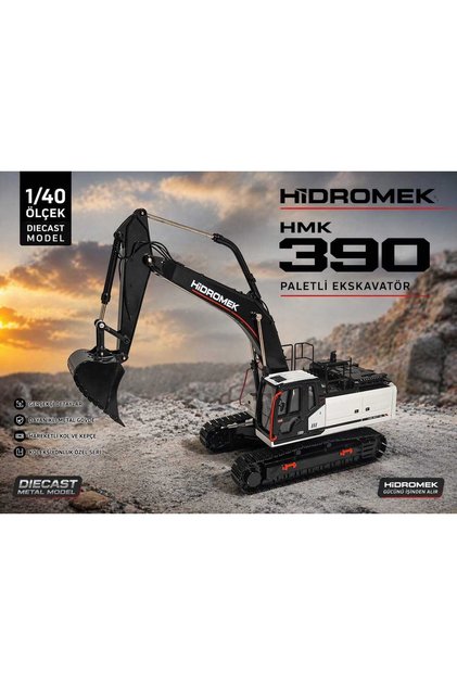 1/40 Ölçek Diecast Hidromek HMK 390 Metal Paletli Ekskavatör Koleksiyonluk Özel Seri