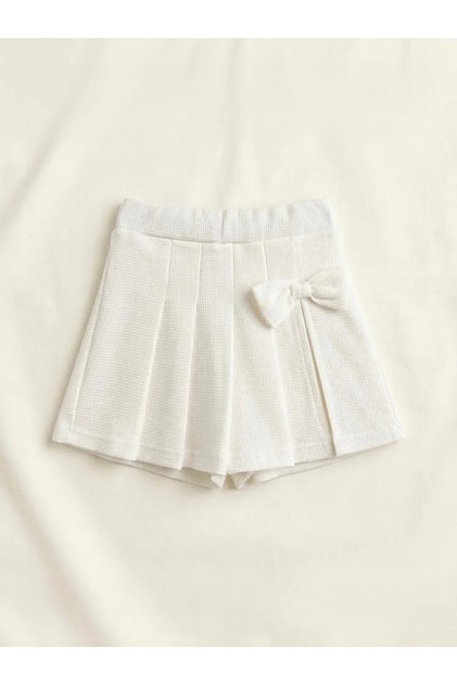 Off-White Waffle Fabric Cotton Bow Detailed Short Skirt