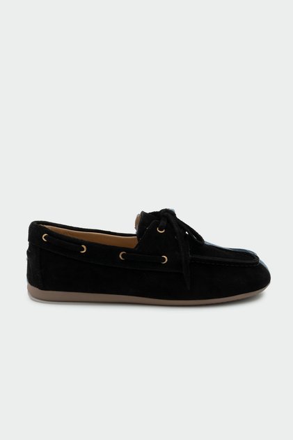 Ludwi Black Genuine Leather Loafer with Lace Detail