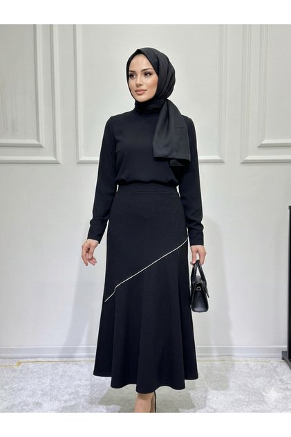 تنورة نسائية من قماش الكريب بتصميم حجري مطاطي بدون بطانة