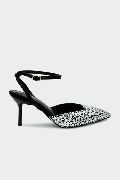 Putika Stoned Ankle Strap Women's Silver Heeled Shoes