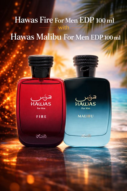 Hawas Fire For Men EDP 100 ml with Hawas Malibu For Men EDP 100 ml
