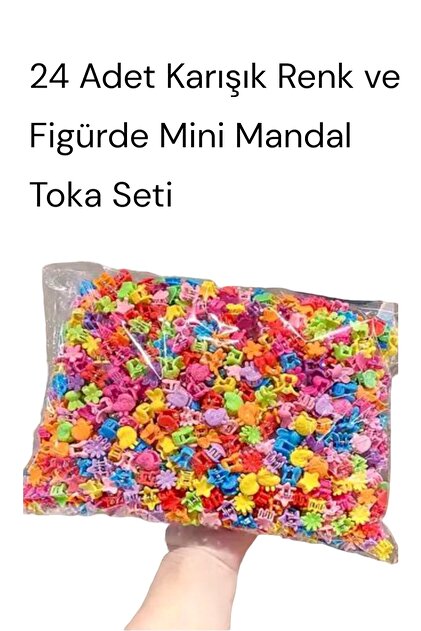24 Adet Karışık Renk Mini Mandal Toka Seti Kız Çocuk ve Bebek Renkli Figürlü Saç Aksesuarı