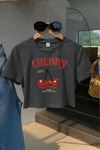 Cherry Printed Crop T-Shirt 1Ut1