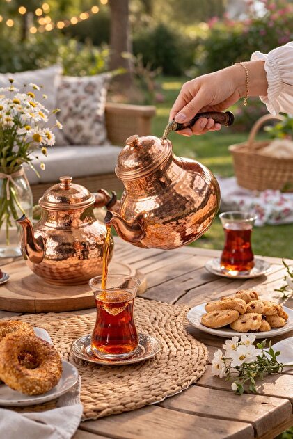 DMT COPPER HOME Balkon Sefası Ocaklı Çaydanlık Seti Jel Yakıtlı