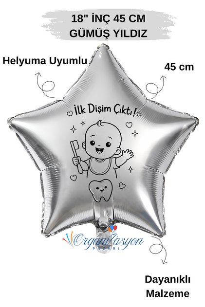 18 Inch Silver Star Foil Balloon | My First Tooth Came in | Tooth Figured | My First Tooth Came Out Party | Baby