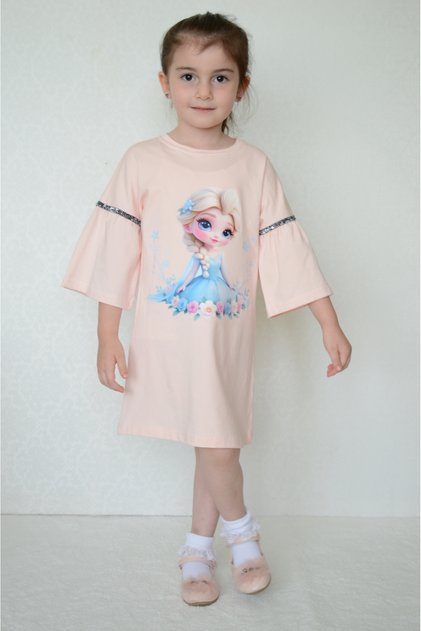 Girls' Summer Dress Princess Printed Short Sleeve Casual Dress