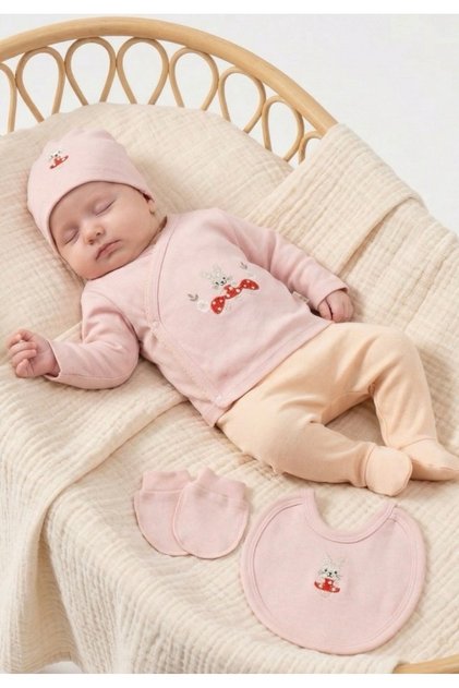 Mushroom Embroidered Newborn Baby Girl 5-Piece Hospital Discharge Bodysuit Set Baby Outfit