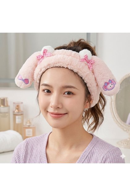 My Melody Plush Hair Band Women's Makeup Skin Care Plush Spa Headband Kawaii Rabbit Ear Pink