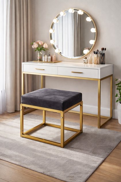Pure Gold Ayaklı Babyface Puf 50x40x45 cm - Modern Bench