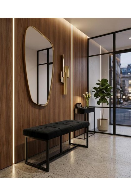 Siyah Metal Ayaklı Bench Puf Bank Antre Mutfak Salon Ofis Yatak Odası Puf Bank 105×40