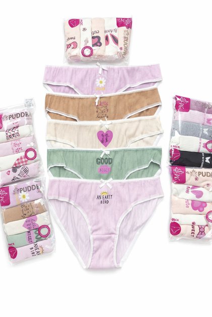 Ultra Comfortable 100% Cotton Printed Ribbed Panties 5-Pack