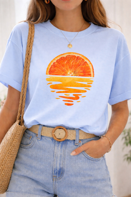Orange Sunset Printed Unisex Oversize T-Shirt – Cotton Crew Neck Casual T-Shirt