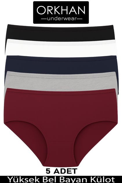 Women's Panties, High Waist Panties, Women's Cotton, Daily Wear, Soft Fabric, Kilot, Slip, Combed Cotton, 5-Pack