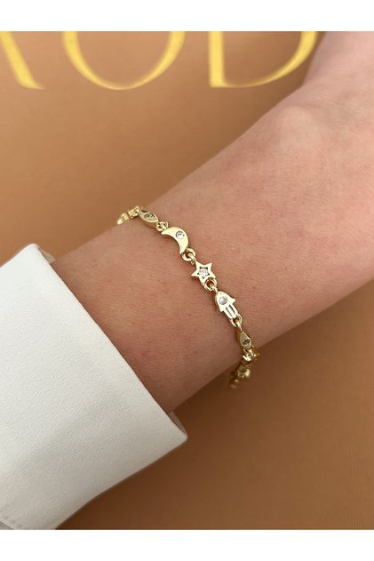 Vip 14K Altın Kaplama Kararmaz Çelik Bileklik 17+2 cm