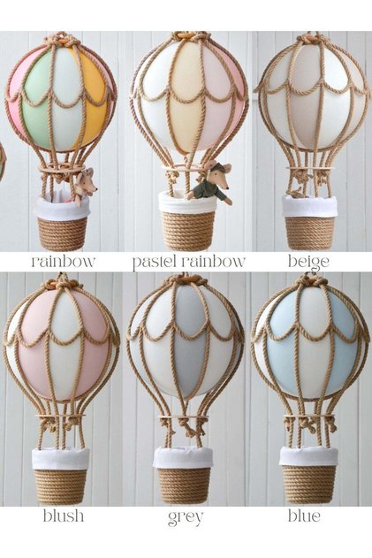 Pastel Rainbow Handmade Rope Fabric Hot Air Balloon Hanging Ceiling Nursery Decor Art Gift