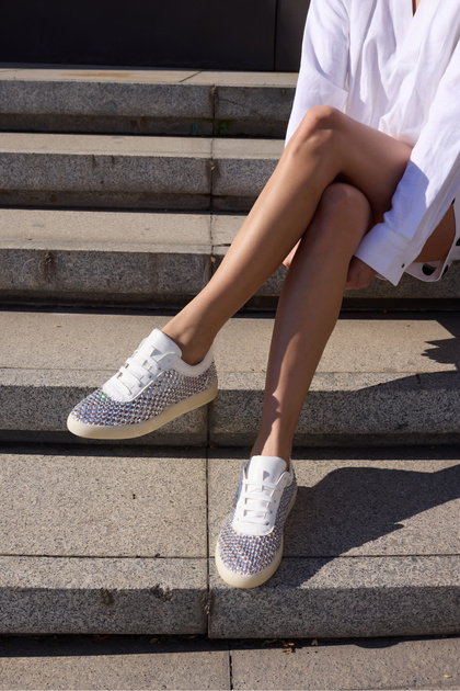 Cedy Women's White Leather Sneaker with Fine Detailing and Laces