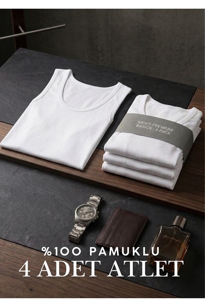 Pamuklu 4'lü Erkek Atlet - Terletmez Penye Atlet