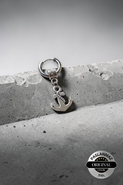 Perforated Viking Themed Anchor Model Dangle Men's Unisex Steel Earrings 1 Piece