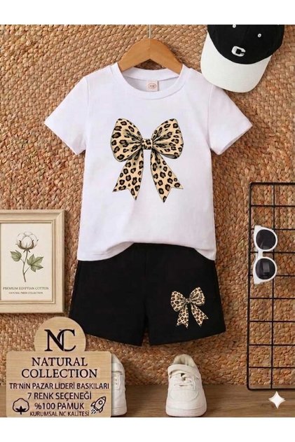 Summer Children's T-Shirt Shorts Unisex (Leopard Ribbon Print)
