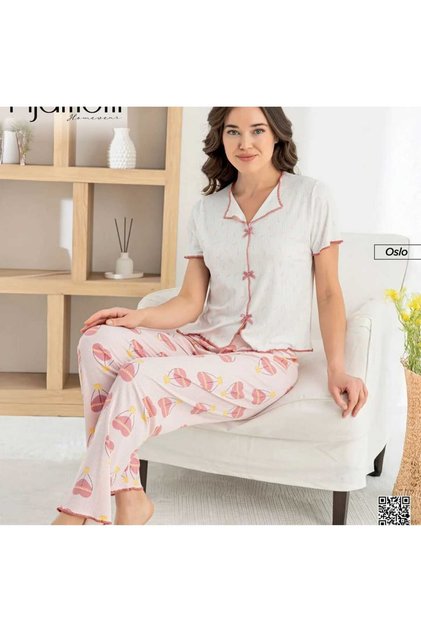 Women's Short Sleeve Summer Soft Pajama Set Powder Color