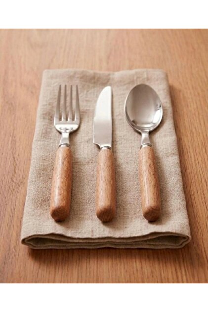 18-Piece Fork Spoon Knife Set with Wooden Look Plastic Handle Fork Spoon Knife Set