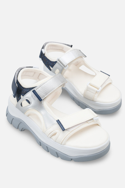 Elara Rosetti White Navy Blue Women's Daily Orthopedic Sole Ergonomic Comfortable Stylish Velcro Adjustable Buckle Sandals
