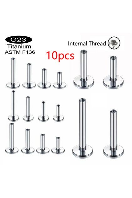 Surface and Dermal Labret, Lip Piercing Jewelry 10pcs Silvery 1.2x6mm 10PCS G23 Titanium Labret 16G