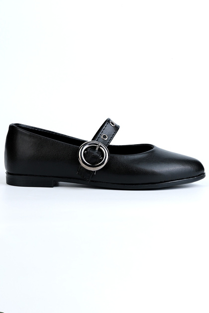 Women's Mary Jane Style Faux Leather Ballerinas with Metal Round Buckle