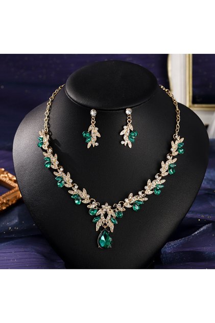 NS-J6597GHG Luxury Rhinestone Bridal Necklace and Earring Set Exquisite Baroque Crystal Pendant Jewe