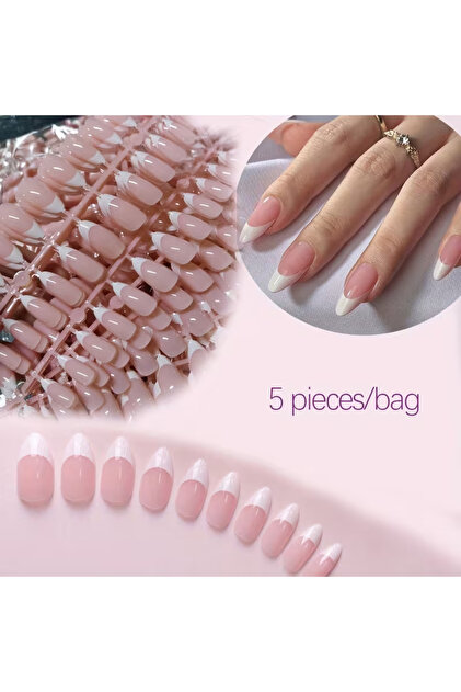 WHITE 120Pcs White French Edge Almond Press On Nails Reusable Acrylic Fake Nails Nail Art DIY Daily Wear