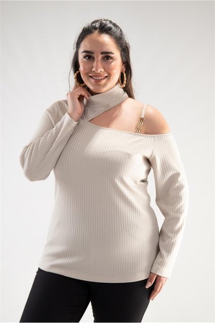 Women's Plus Size Chain-Shoulder Blouse Beige