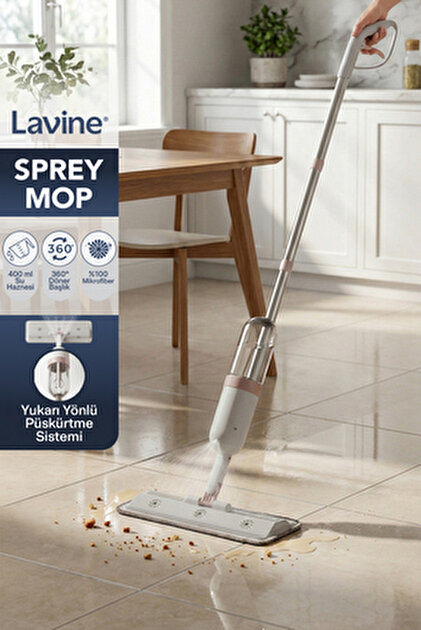 obido Lavine Mandallı Sprey Mop Kompakt Tasarım Mikrofiber Bezli
