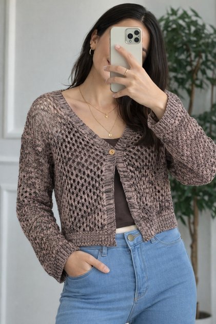 100% Cotton Women's Openwork Cardigan