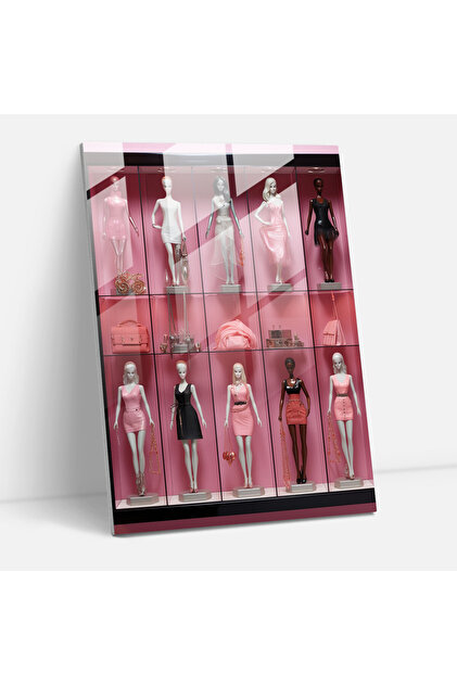 Barbie Modern Sanat Temperli Cam Tablo - Şık Kompozisyon ve Stil