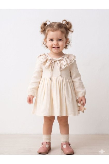 Muslin Fabric Ruffle Collar Baby Dress