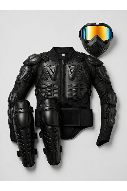 ax7 Body Armor + Knee Armor + Sarı Face Armor Motosiklet Tam