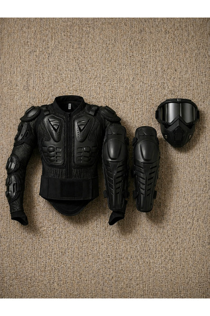 ax7 Body Armor + Knee Armor + Siyah Face Armor Motosiklet Tam