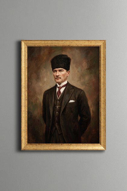 Ataturk Portrait - Vintage Patterned Frame - Slim Model