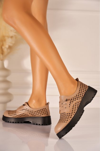 Pantofi casual de damă kaki din imitație de piele 37