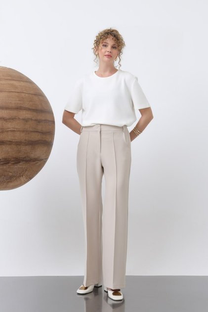 Waist Elastic Pocket Detail Spanish Style Trousers-Stone Stone