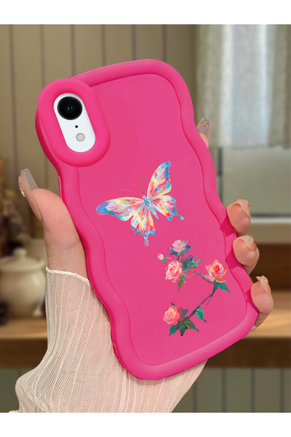 iPhone Xr Compatible Shockproof Simple Red Silicone Phone Case Butterfly Pattern