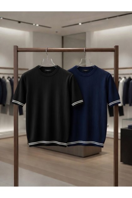 2-Pack Advantageous Set Men's Cycling Collar Knitwear T-Shirt 100% Cotton Comfortable Efil Efil T-Shirts