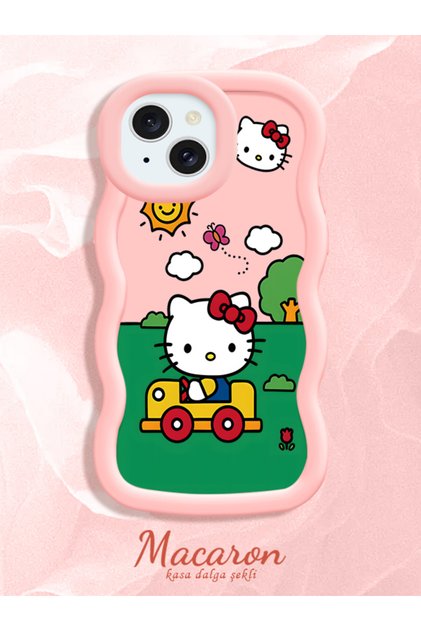 Simple Pink Silicone Phone Case Compatible with iPhone 13 Shockproof Hello Kitty Pattern